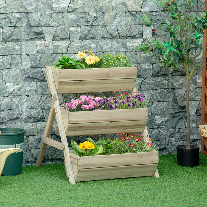 Outsunny Lit De Jardin Sureleve A 3 Niveaux, Boite De Jardiniere Surelevee En Bois Vertical Pour Fleurs, Legumes, Herbes, 26\" X 30\" X 30\", Vert Clair