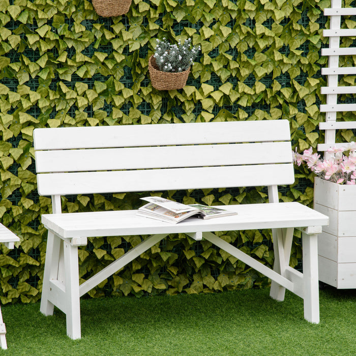 Banc De Jardin En Bois Outsunny Pour L'exterieur, Blanc