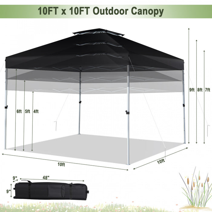 2-tier 10’ X 10’ Pop-up Canopy Tente Gazebo Instantane Sac De Transport Reglable Avec Roue