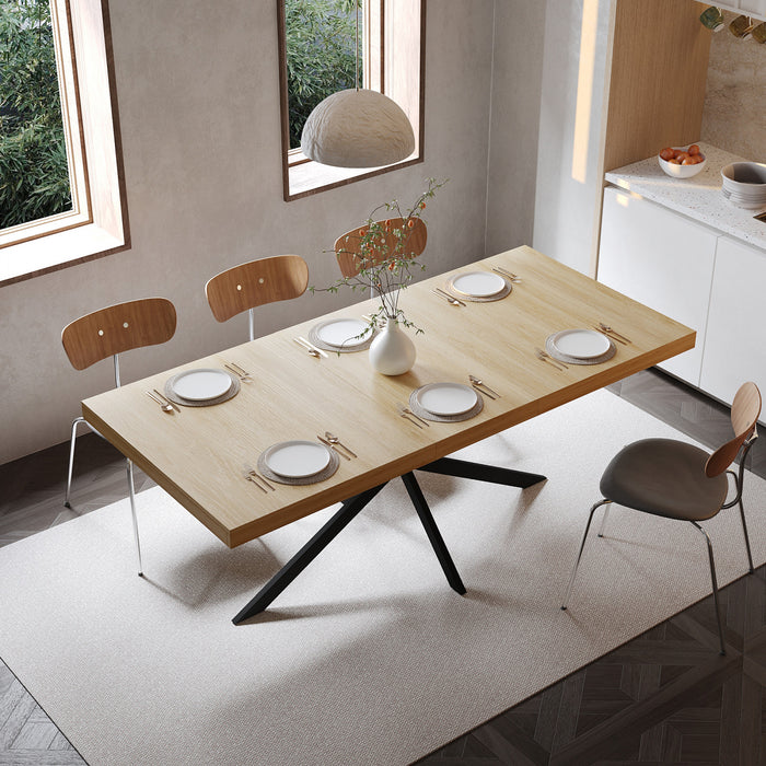 Ethan Table a manger rectangulaire extensible style retro avec rangement cache, couleur naturelle