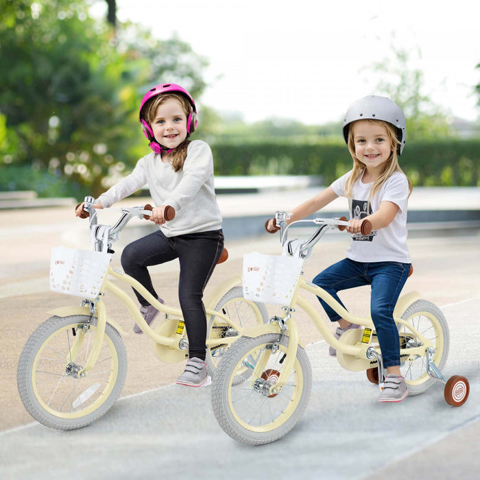 Prorider 14\" Velo Pour Enfants Avec Roues D'entrainement Amovibles Et Panier Pour 3-5 Ans Beige