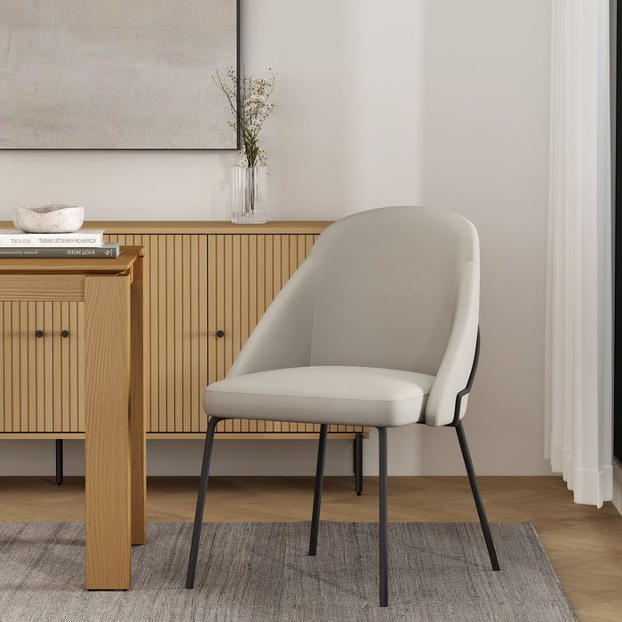 Chaise de salle a manger moderne Gracie en metal et cuir vegetalien, gris pierre et noir