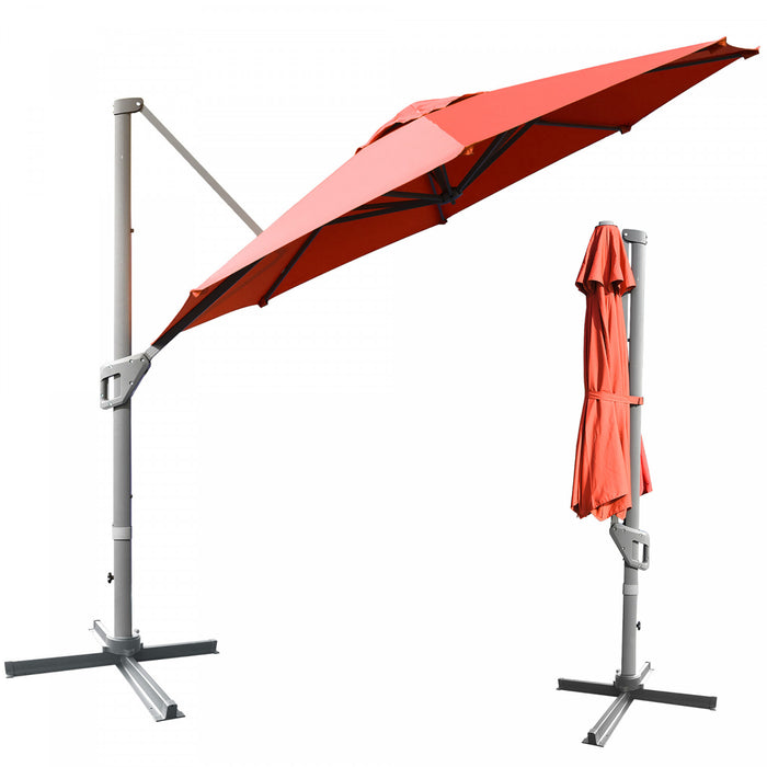 Costway Parasol deporte 11ft pour terrasse a rotation cantilever, aluminium, inclinable, base croisee, orange