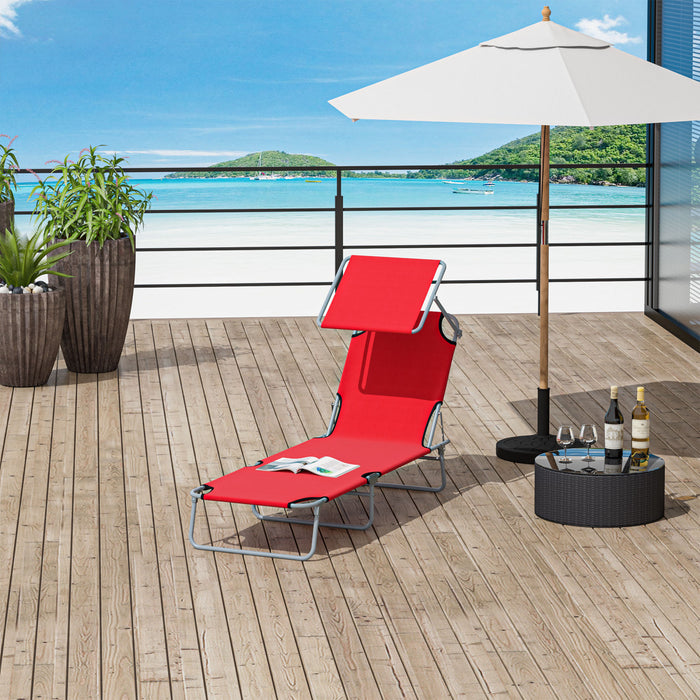 Chaise Longue D'exterieur Outsunny, Chaise Longue Pliable Reglable, Rouge.