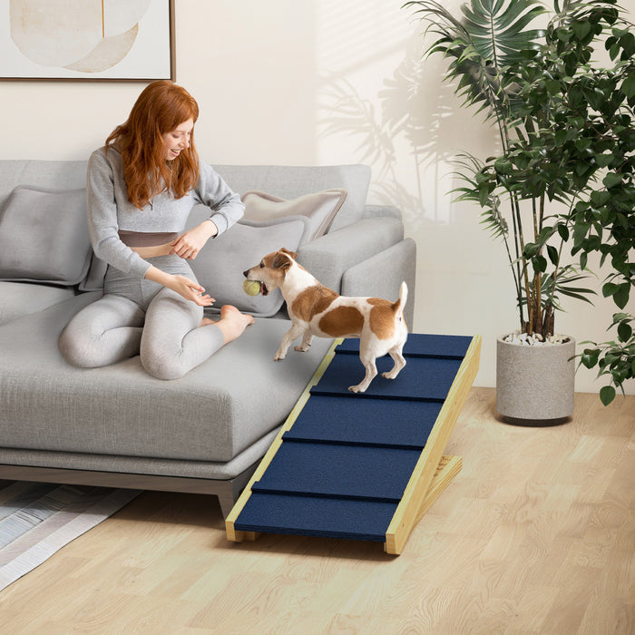 Pawhut Escalier Pour Chien, Rampe Reglable En Bois Pour Lit, Canape, Rampe Pliante Pour Animaux De Compagnie De Petite, Moyenne Et Grande Taille, Avec Surface Antiderapante, 33,5\" X 15,7\" X 24\"