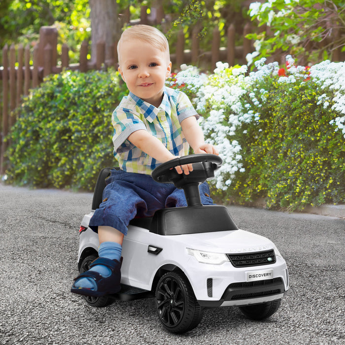 Qaba Voiture Electrique Sous Licence Land Rover 6 V Pour Enfants, Voiture Coulissante 2 En 1, Voiture Pour Enfants Alimentee Par Batterie Avec Klaxon, Pour 18 A 60 Mois, Blanc