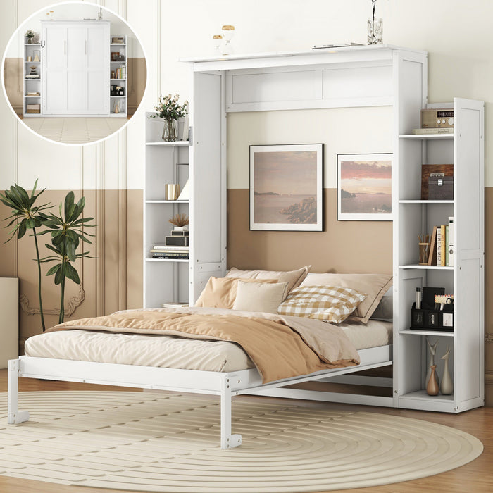 Aiden Lit escamotable Murphy avec etageres et eclairage LED, taille Full, blanc
