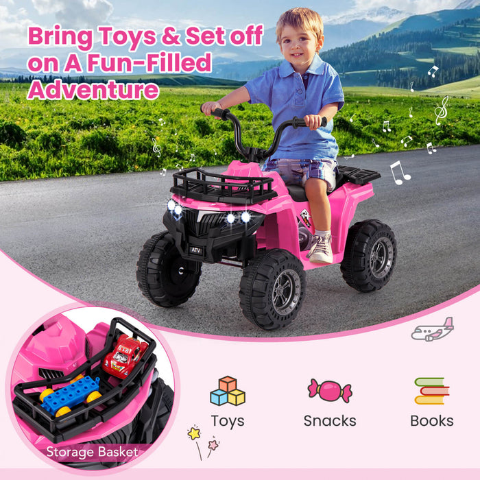 Costway Kids Ride On Electric Atv 6v Quad Car A 4 Roues Avec Pneus De Bande De Roulement De Demarrage A Un Bouton Rose