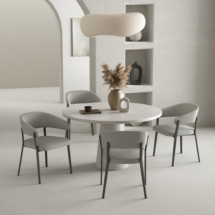 Chaise de salle a manger moderne en metal et tissu Belle, gris pierre - Lot de 4
