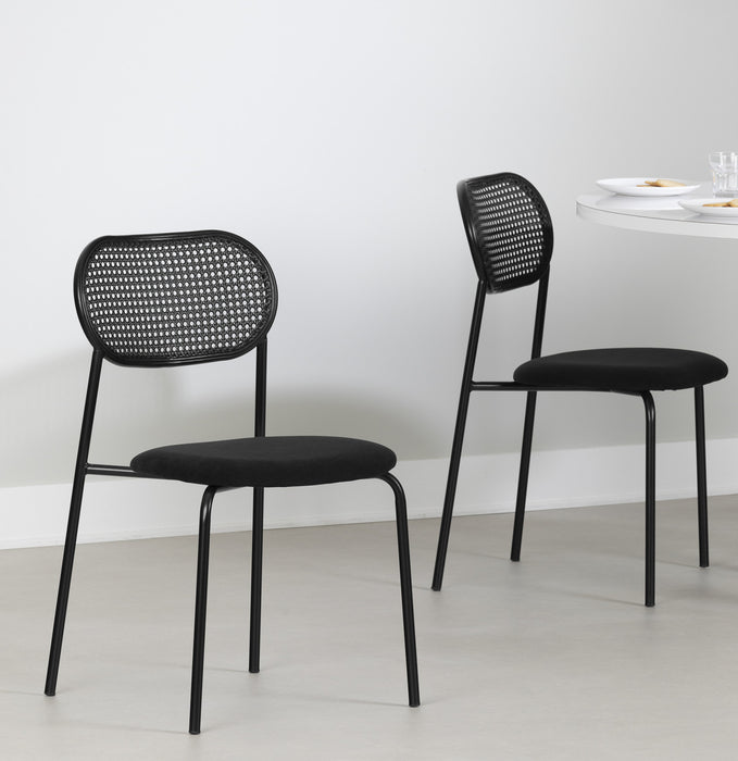 Chaise de salle à manger Hype noire en rotin - ensemble de 2 en noir