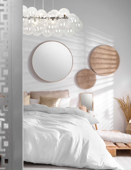 Luminaire suspendu horizontal Comet de Dainolite en verre transparent, avec fini chromé poli et 10 ampoules