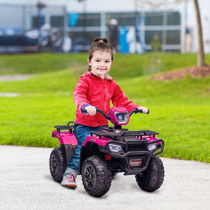 Aosom Quad Pour Enfants 12 V, Quad A 4 Roues, Vehicule Electrique Alimente Par Batterie Avec Lumieres Led Musicales, Pneus A Bande De Roulement, Pour Garcons Filles Ages De 3 A 5 Ans, Rose