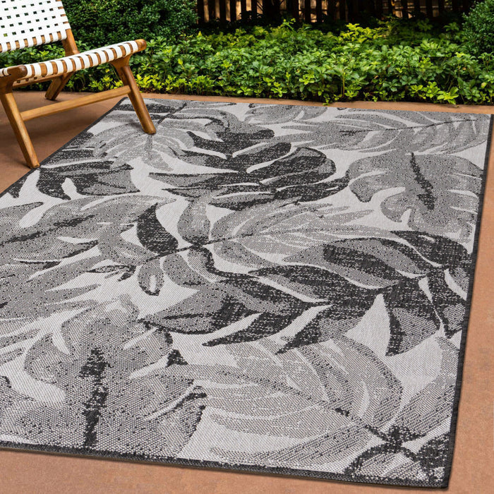 Tapis Jackson a feuilles botaniques gris et blanc, 7'10\" x 10'6\"