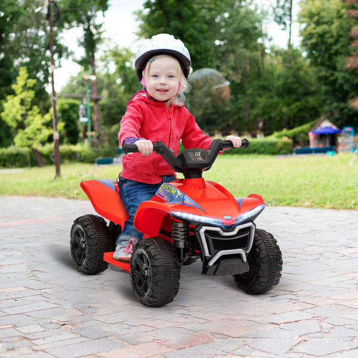 Qaba Vtt Pour Enfants, Vehicule Electrique Alimente Par Batterie 6 V Avec Vitesse Maximale De 1,6 Mph, Phares, Musique, Interrupteur Marche Avant/arriere, Jouet A 4 Roues Pour 18 A 36 Mois, Rouge