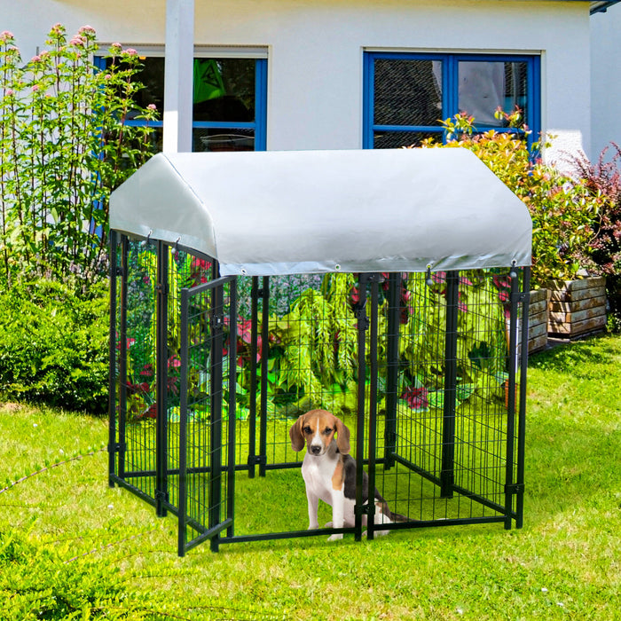 Pawhut 4' X 4' X 4.5' Grand Chenil Exterieur En Acier Avec Toit En Toile Oxford Resistant Aux Uv Et Serrure Securisee