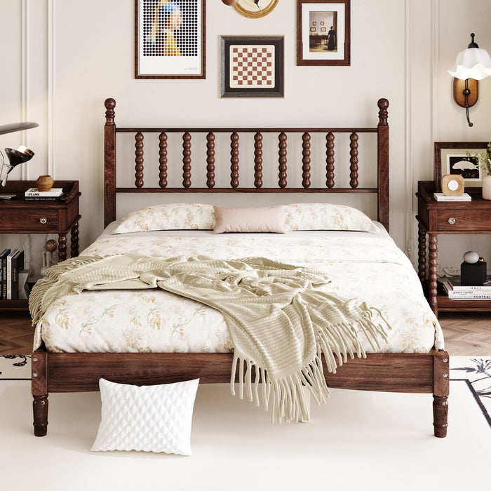 Oliver Lit Plateforme Retro en Bois avec Tete de Lit en Forme de Gourde et Support - Taille Queen
