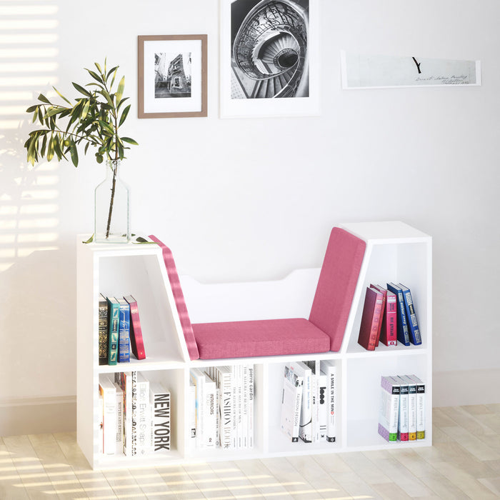 HOMCOM Bibliotheque 6 Cases avec Coussin Coin Lecture, Rose