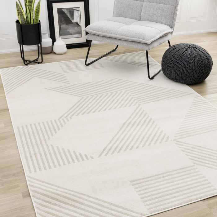 Carpette Hudson crème et beige à motif géométrique moderne - 5 pi 3 po x 7 pi 7 po