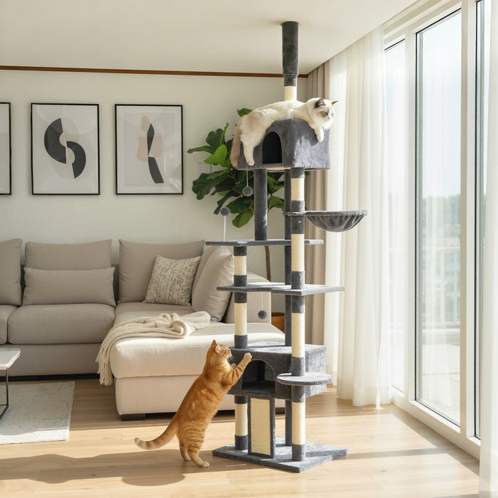 Arbre a Chat du Sol au Plafond 230-250 cm avec 2 Niches, Gris