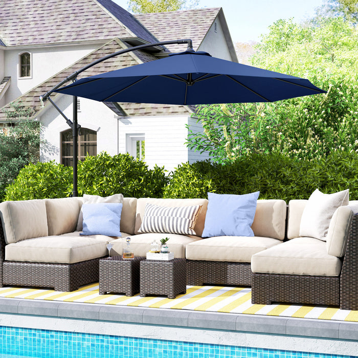 Outsunny Parasol De Patio De Luxe De 10 Pi, Parasol De Marche, Bleu Marine