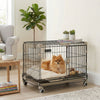 PawHut Dog Crate, 24 Inch Metal Dog Cage with Removable Tray, Lockable Wheels, 2 Doors for Small Breeds, Black