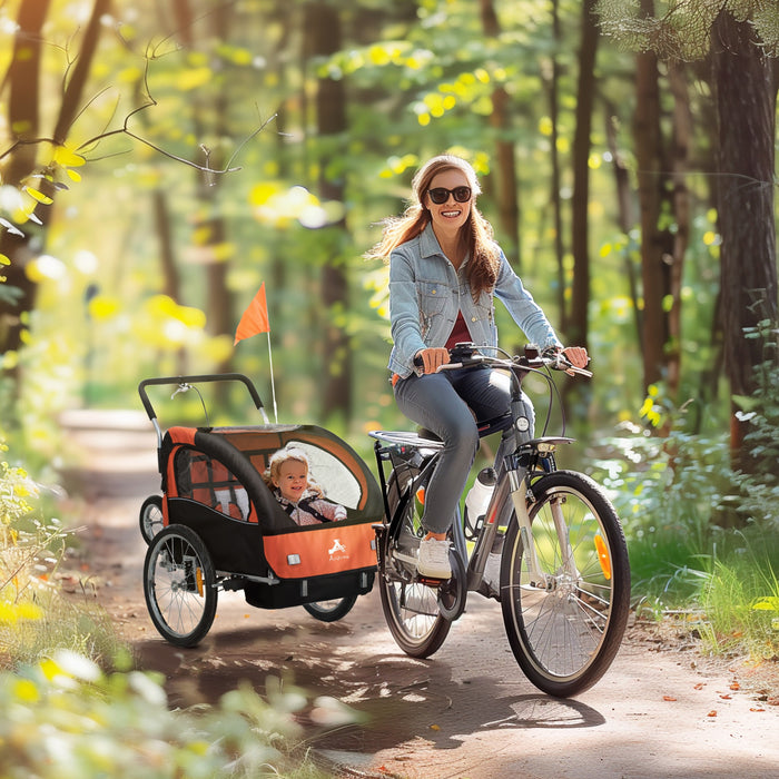 Aosom Remorque velo 2 en 1 pour enfants, porte-bebe pliable, Orange