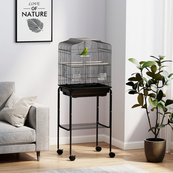 Grande Cage A Oiseaux Roulante 49\", Balancoire, Perche, Noir