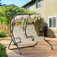 Outsunny Balancoire D'exterieur 2 Places Avec Auvent Et Coussins, Beige