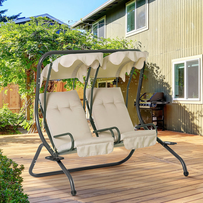 Outsunny Balancoire D'exterieur 2 Places Avec Auvent Et Coussins, Beige