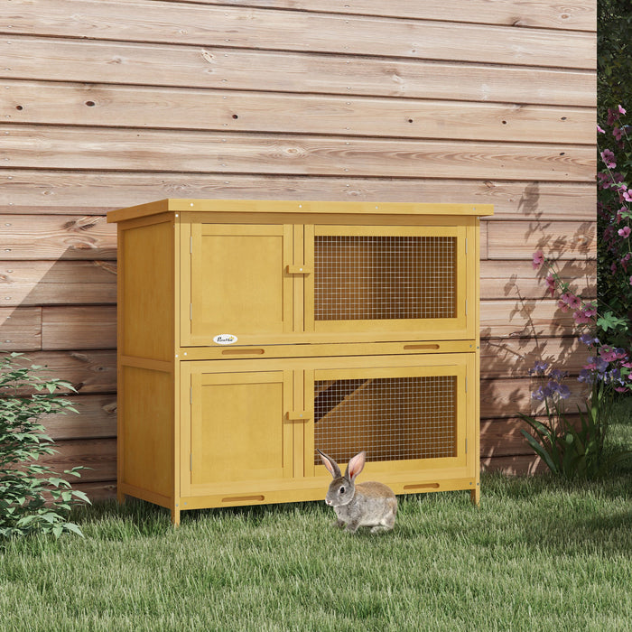 Pawhut Clapier En Bois Pour Lapins, Habitat Pour Petits Animaux Avec Rampe, Plateau Amovible Et Toit Resistant Aux Intemperies, Interieur/exterieur, Jaune