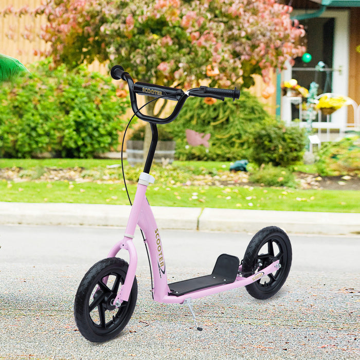 Homcom Reglable Enfants Pro Cascadeur Scooter Enfants Rue Velo Velo Avec Pneu De 30,5 Cm Rose