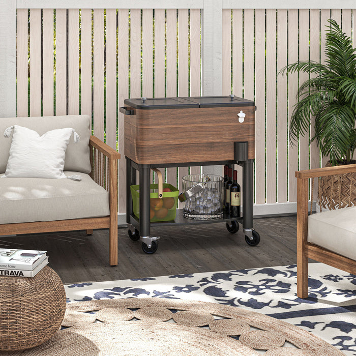 Outsunny Glaciere d'exterieur de 60 litres avec roues verrouillables marron