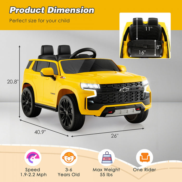 Costway 12v Enfants Roulent Sur La Voiture Chevrolet Tahoe Camion Electrique Suv Telecommande W / Lumiere Et Musique Jaune