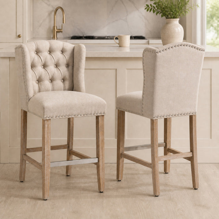 HOMCOM Lot de 2 tabourets de bar, chaises rembourrees avec pieds en bois
