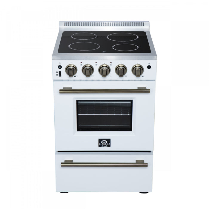Cuisiniere electrique Loiano de 24 po en blanc, 2,3 pi³ avec tiroir de rangement - FFSEL6099-24WHT
