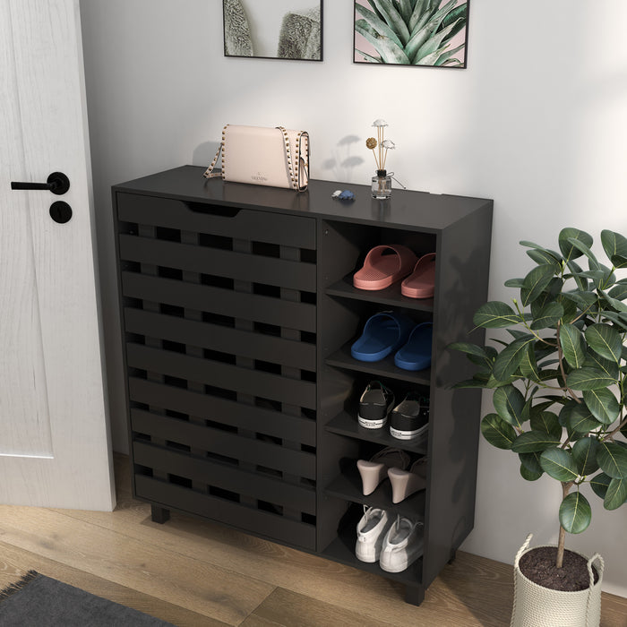 HOMCOM Armoire a chaussures avec placard a 5 niveaux et 5 etageres ouvertes