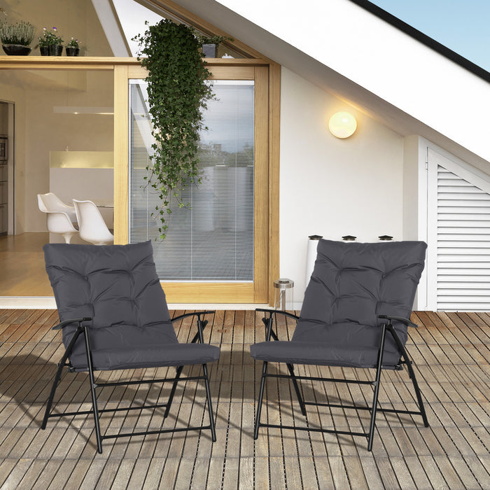 Ensemble De 2 Chaises Pliantes D'exterieur Outsunny, Chaises De Camping Rembourrees, Gris
