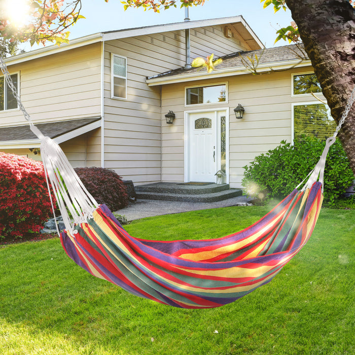 Outsunny 83\"x59\" Double Hamac Lit Chaise Longue Salon Jardin Camping Randonnee Meubles, Rouge