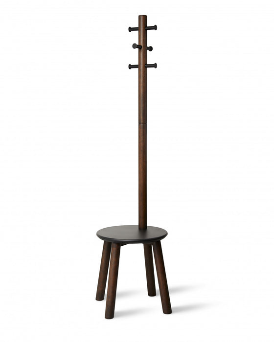 Portemanteau et tabouret modernes Pillar de Umbra en bois - noirs et noyer