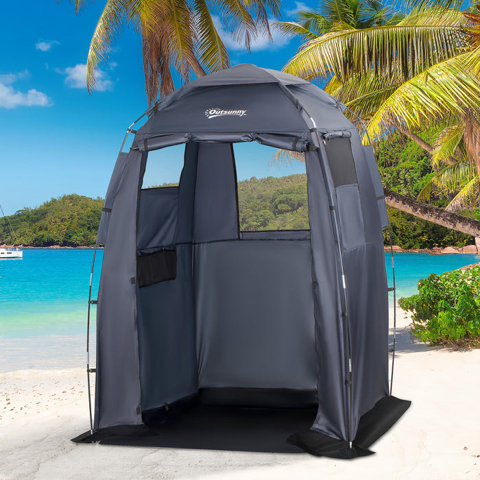 Outsunny Tente De Douche De Camping Pop Up Pliable Portable Avec Fenetres, Tapis De Sol Et Sac De Transport 60\" X 60\" X 82\" Bleu Fonce