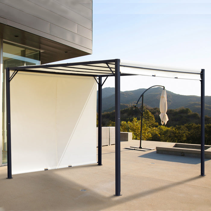 Outsunny 3 m x 3 m Pergola en acier Auvent retractable, blanc creme