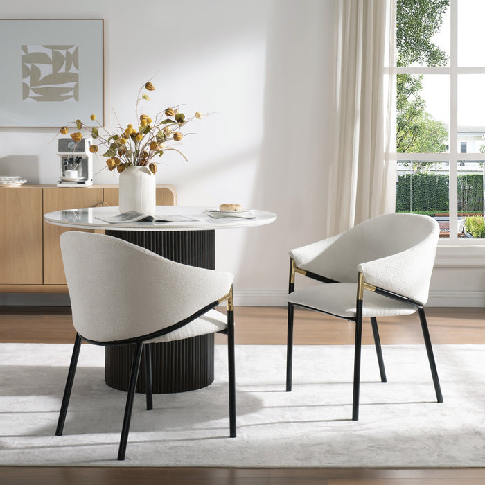 Pater Chaises De Salle A Manger Modernes Avec Assise Tapisee En Tissu Et Pieds En Metal, Blanc
