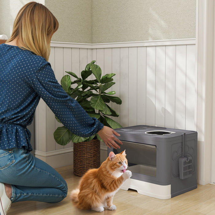 Bac a litiere pliable PawHut pour chat avec couvercle, entree avant et sortie par le haut