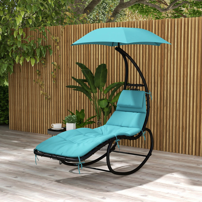 Outsunny Chaise De Bronzage Chaise Longue Avec Toit Pare-soleil, Turquoise