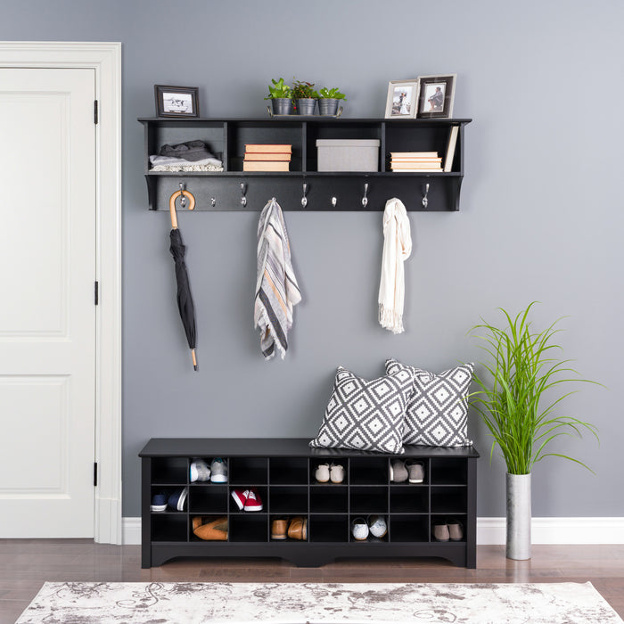 Banc à compartiments de rangement pour 24 paires de chaussures - noir
