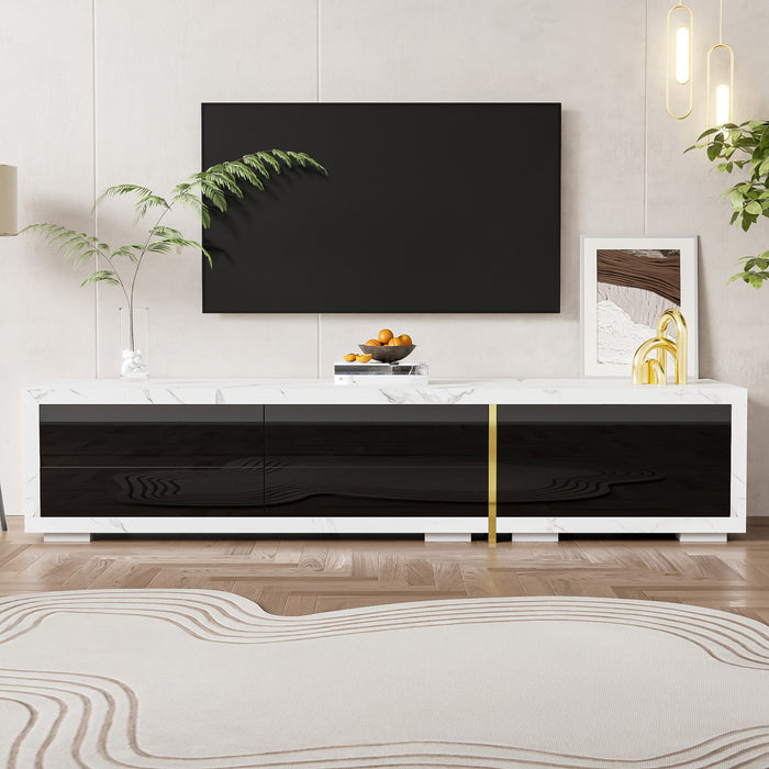 Liam 55.1\"–102\" Cabinet TV Moderne avec Longueur Ajustable et Fonction Rotative, Blanc