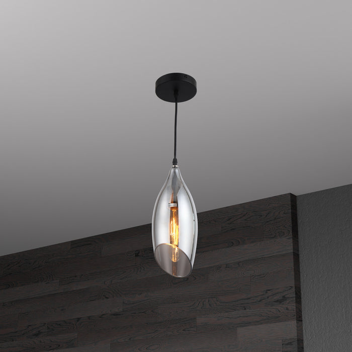 Luminaire suspendu Abba de Dainolite en verre fumé, avec fini noir et 1 ampoule