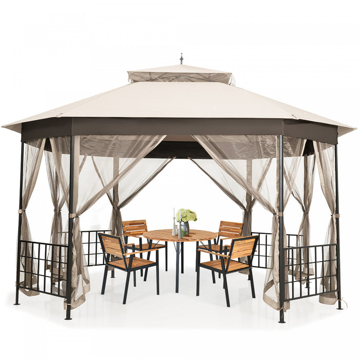 Marque Costway 304,8 Cm X 365,7 Cm Gazebo De Patio Octogonal Avec Double Auvent Et Parois Laterales En Filets