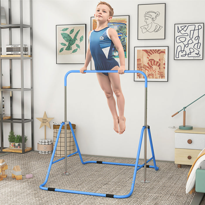 Qaba Barre De Gymnastique Pliante, Barre Horizontale Pour Enfants, Bleu