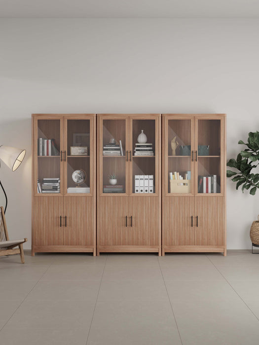 Ensemble de 3 bibliotheques-armoires Jodie style milieu du siecle 31\" en erable (6 etageres)